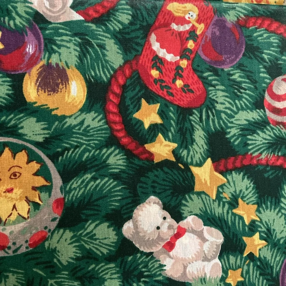 New Vintage 1990s Fabric Christmas Tablecloth Nutcracker Snowman Teddy Bear